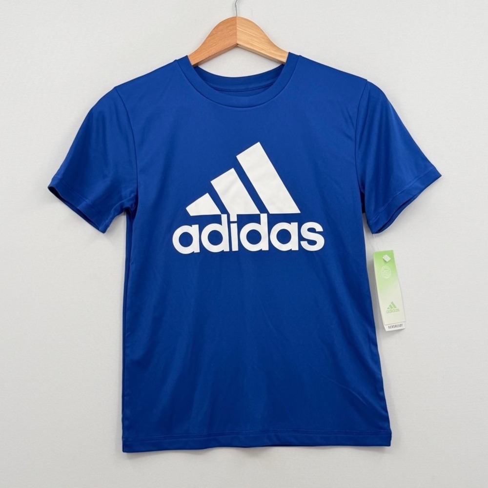 Adidas T-Shirt Kids Small 8 Blue Logo Aeroready Primegreen Sporty Gorpcore NEW